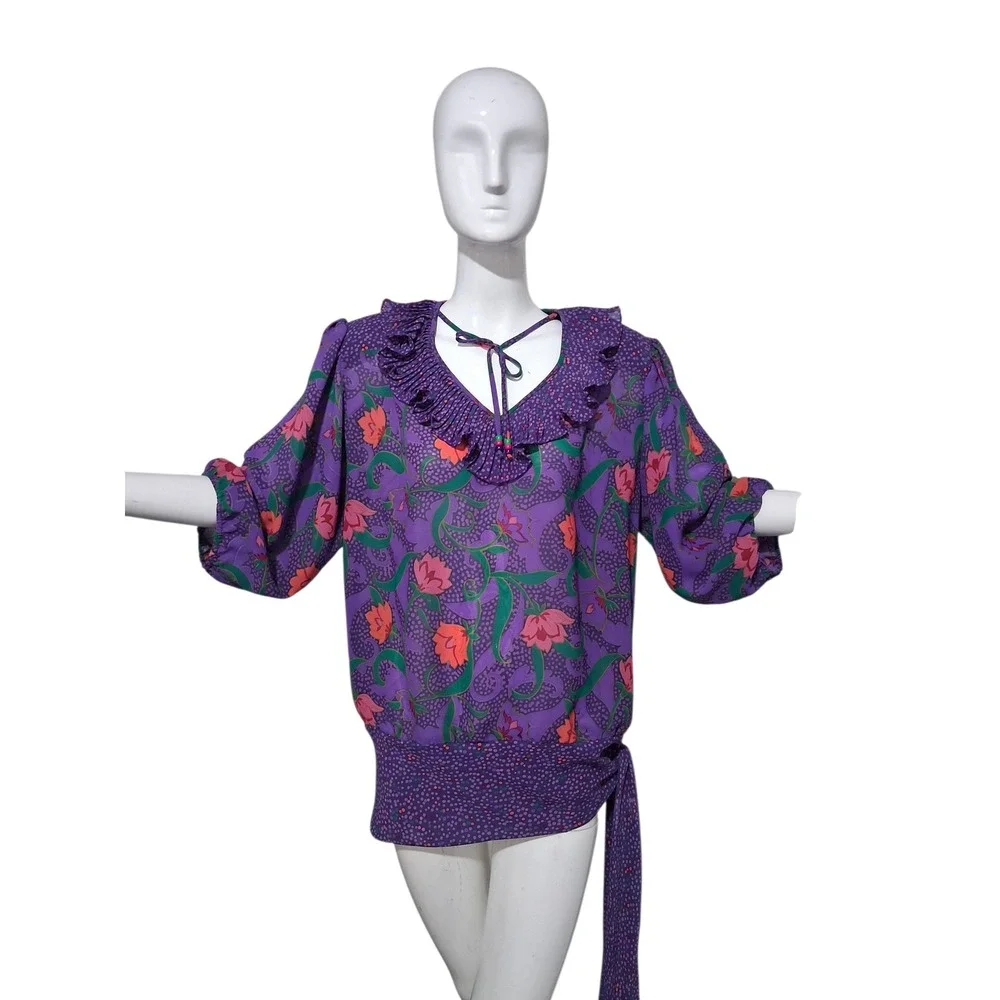 Vintage Assorti Susan Freis Floral  Bohemian‎ Women's size Large Maximalist Top